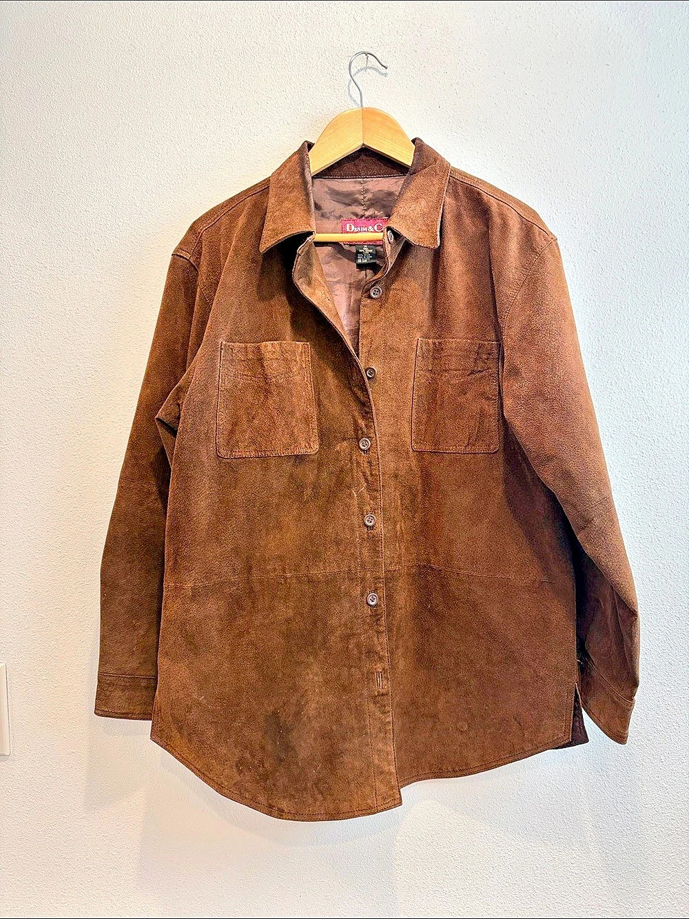 Vintage Denim & Co. Suede Leather Shirt Jacket in Brown Size M 90โs Minimalist